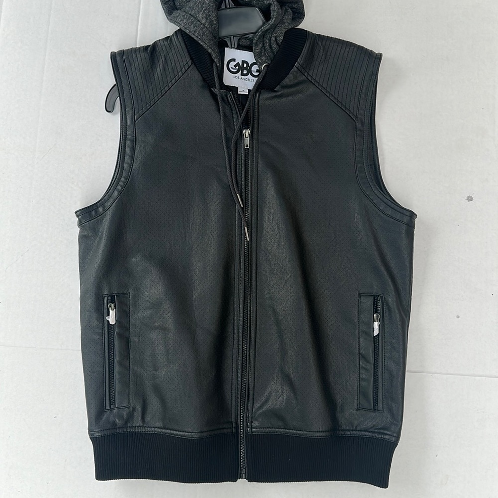 NEW G by GUESS Quicksand Faux-Leather Hooded Vest SZ M - Picture 1 of 4